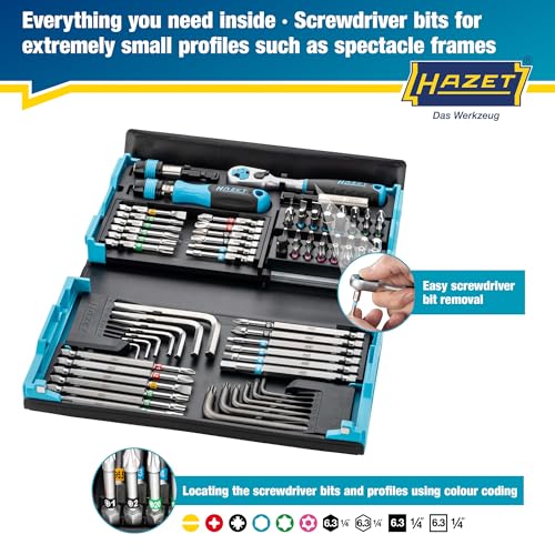Image of HAZET Smartcase Bit Set 2200SC-31 I 73-Piece Set, Drive: Hexagon 6.3 (1 /4 Inch), Maximum Number of Tools in Minimum Space for Best Overview I Foldable Tool Set