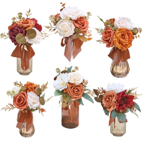 Marriwise 6Pcs Burnt Orange Flower Centerpieces for Wedding Wedding Tables