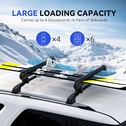 Richeer Slideable Ski & Snowboard Racks - Enhanced Locking System, Crab Mounting Design,Compatible with Multiple Crossbar, Easy Installation - 28\'\'Holds 6 Pairs of Skis or 4 Snowboards, Black - Thumbnail 2