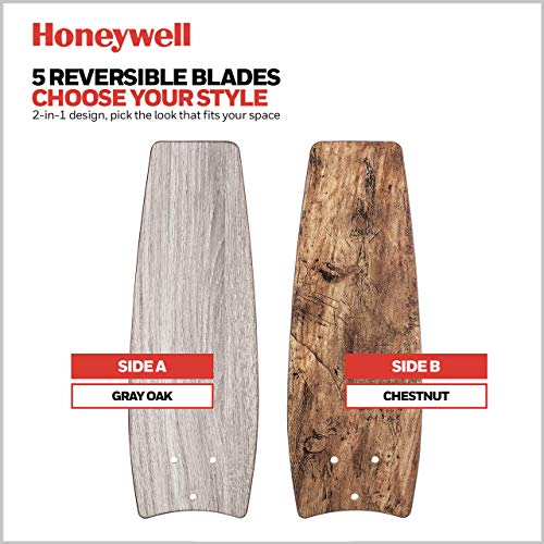 Image of Honeywell Ceiling Fans Carmel Modern 48 Inch Ceiling Fan with Light, Remote Control Fan, LED Indoor Fan with 5 Blades, Gray Oak and Brown Chestnut Blade Finish Options, Silver (51627-01)