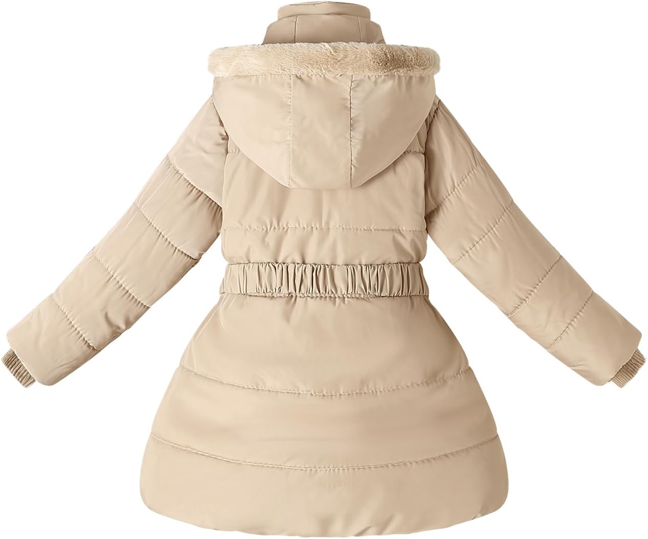 Kids Winter Girls Coats Fleece Padded Fur Collar Hooded Puffer Jackets Clothes - Image 2