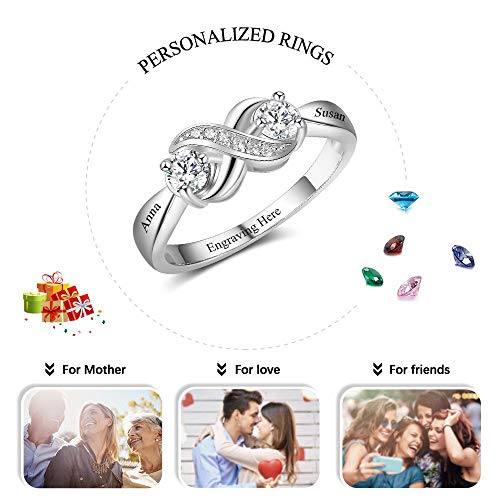 Personalized Infinity Engagement Promise Rings for Her Custom 2 Simulated Birthstone Mothers Rings Engraved 2 Names Jewelry for Women3
