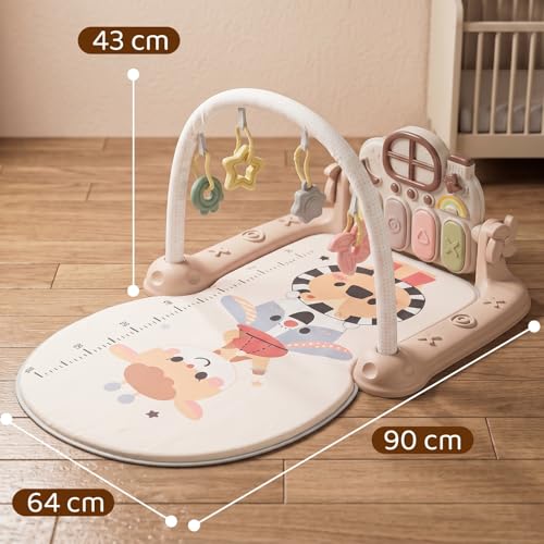 Image of Baybee 2 IN 1 Premium Play Gym for Babies I Baby Playing mat for Kids with Lights, Music & Hanging Toys I Portable Play Mat for New Born Baby with Growth Scale I Learning Baby Toys for 0 to 3 Year (Pink)