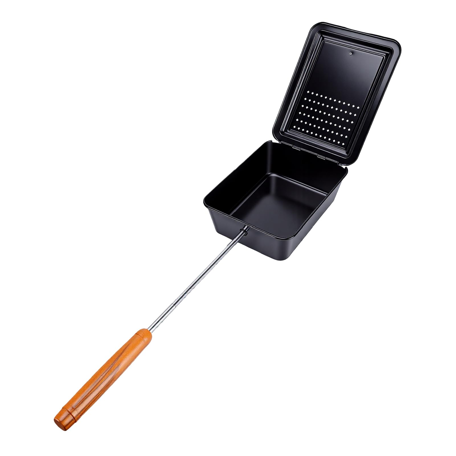 Keenso Máquina para Hacer Palomitas de Maíz Antigua, Sartén para Palomitas de Maíz para Estufa de Hierro Fundido con Revestimiento Antiadherente, Largo de Madera de Haya, Bandeja para Parrilla de 4