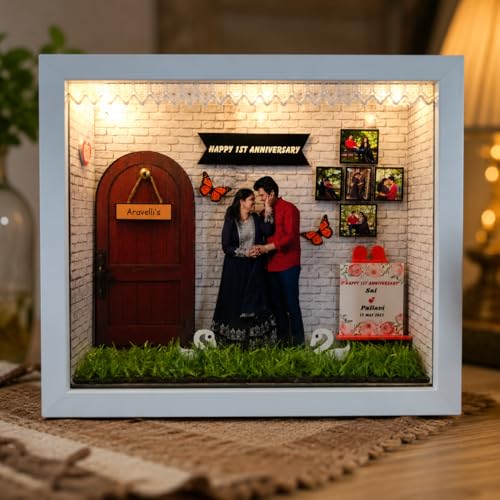Image of Personalized Anniversary Shadow Box Frame 10x8 Inch | Custom Couple Photo Frame with Name & Photos | Handmade Romantic Gift for Husband Wife | Wedding Anniversary Keepsake Decor(70488 20643)