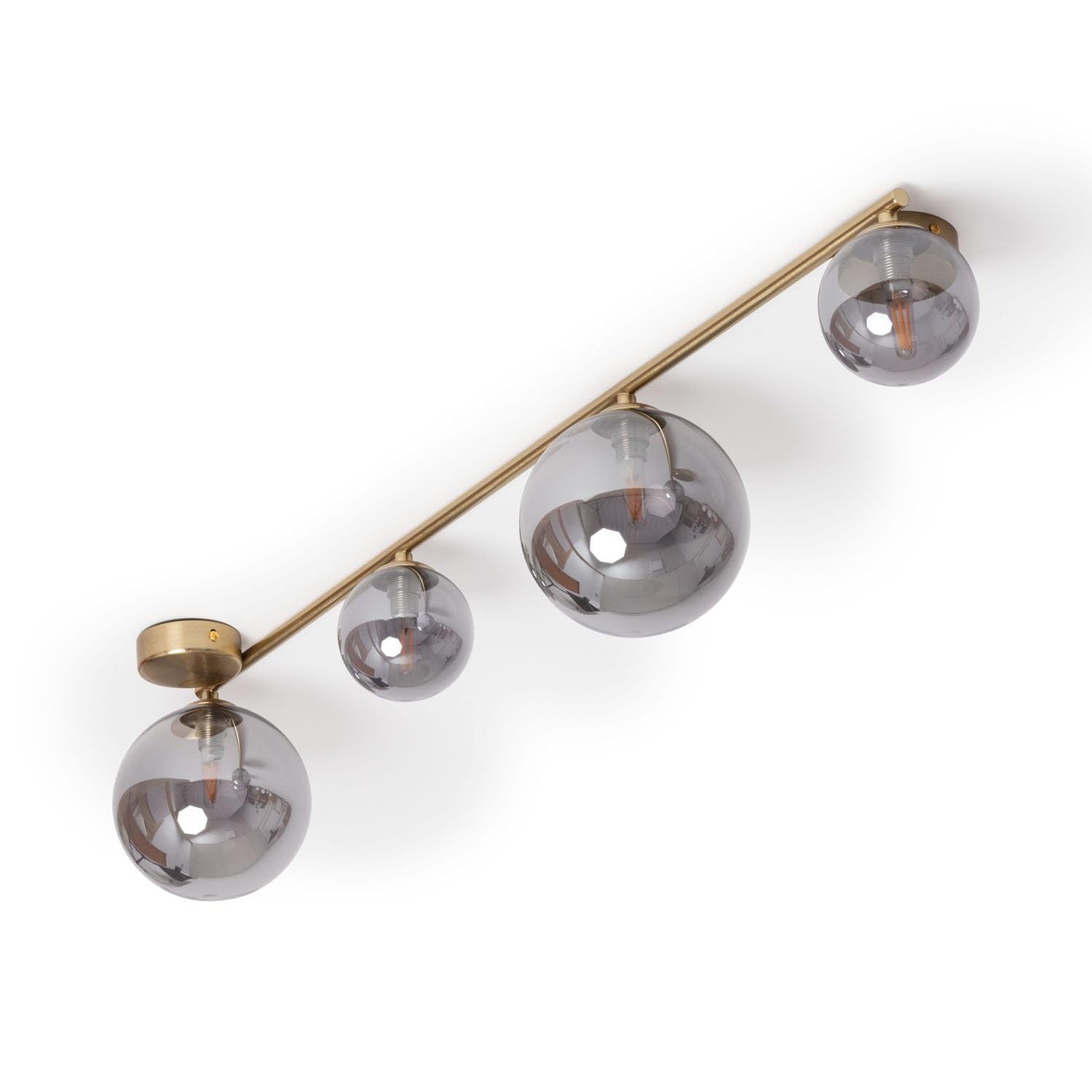 LEDKIA Lampadario in Metallo e Vetro Moonlight Brass 4 punti luce Grigio Sm | Design Elegante | Compatibile con Lampadine G9 | Ideale per Soggiorno e Camera, Grigio Smoke