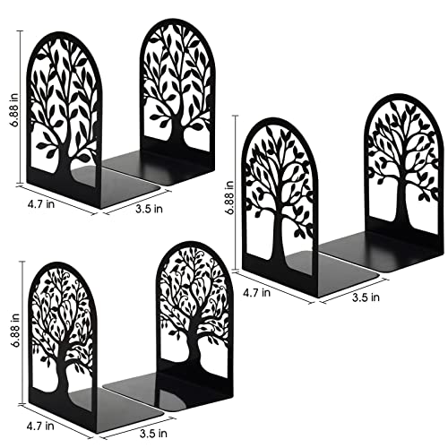 HappyHapi Book Ends, Metal Bookends for Shelves Decorative, Tree Stopper for Heavy Books, Black Ends to Hold Books for Home Office, 6.5 X 4.7 X 3.5 Inch(3 Pairs/6 Pcs, Large) - Image 3