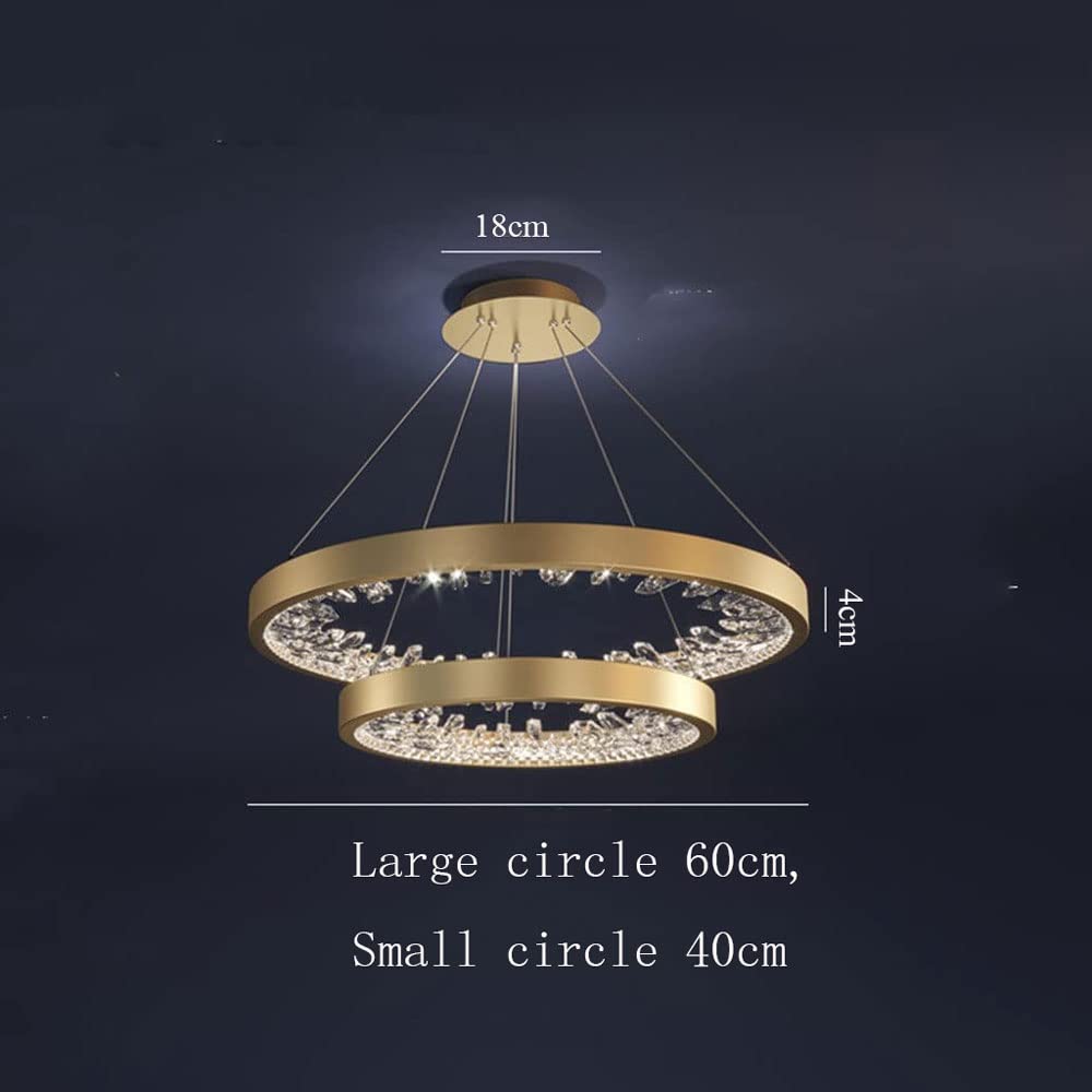 Pełna miedź sufitowa lampa wisząca, ściemnialna kryształowa dioda LED wisząca lampa sufitowa podwójny pierścień nowoczesna lampa wisząca LED żyrandol do sypialni jadalnia Made in China