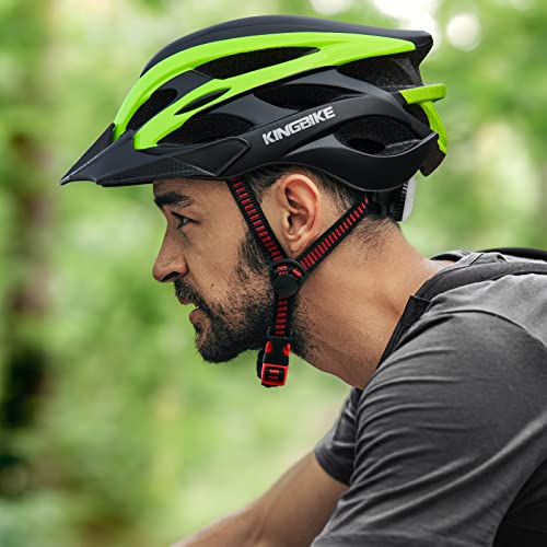 Kingbike Ultralight Bike Helmet With Safety Rear Light+Detachable Visor, Comortable Pads For Adults Men And Women,Child,Youth,Multi-Colors (S/M/L/Xl) (Black&Green, Adult(59-63Cm)) #TOP3