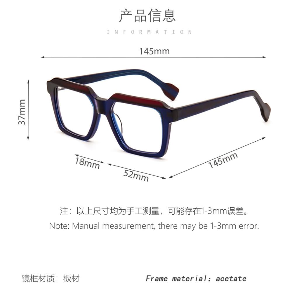 Gafas elegantes con montura cuadrada de acetato y lentes de resina sin graduación, ideales para la oficina, el estudio y el uso diario.