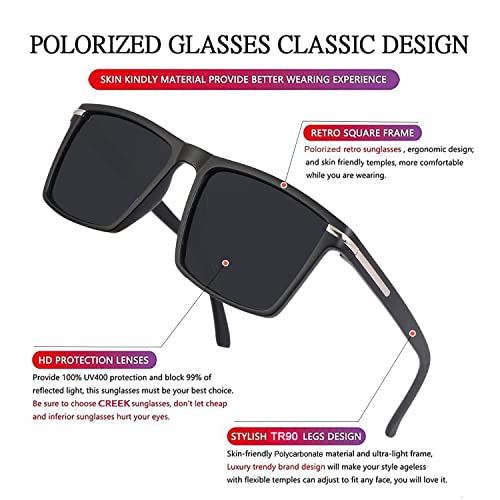 Image of CREEK Unisex Polarized Square Sunglasses for Men & Women with Polarized Testing Card And Glasses Pouch