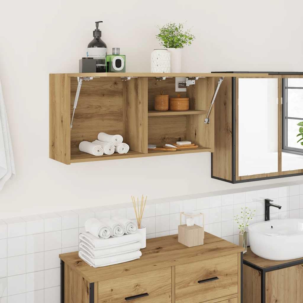 Armoire murale de bain chêne artisanal bois d ingénierie