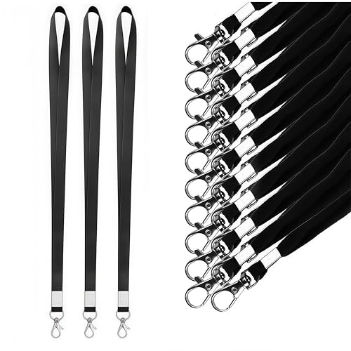 Pack de 50 cordones negros para insignias de oficina con gancho de metal giratorio para tarjeta de identificación