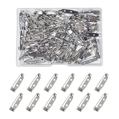 100 Pcs Locking Pins Backs Safety Clasp Brooch, Silver Brooch Clasp Pin, Backs Safety Clasp, for Name Tags Jewelry Making and DIY Crafts (25MM)