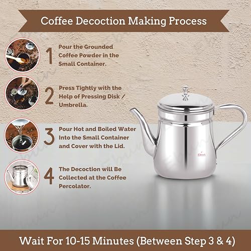 Image of Ebun Stainless Steel Coffee Filter | Filter Coffee Maker Steel | Percolator Coffee Pot | South Indian Filter Coffee Maker | Coffee Decoction Maker | 250 Ml Capacity (304 Grade SS)