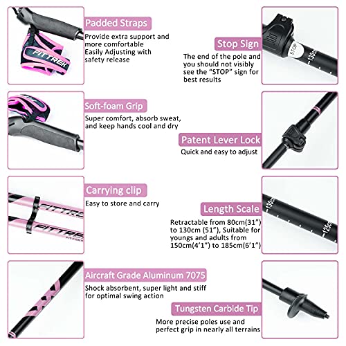 Fittrek Nordic Walking Poles For Men Women - 2 Pack Aluminum Nordic Walking Sticks - Nordic Poles With Ergonomic Grip Adjustable Ultralight For Hiking, Camping, Trekking, Mountaineering, Backpacking #TOP2