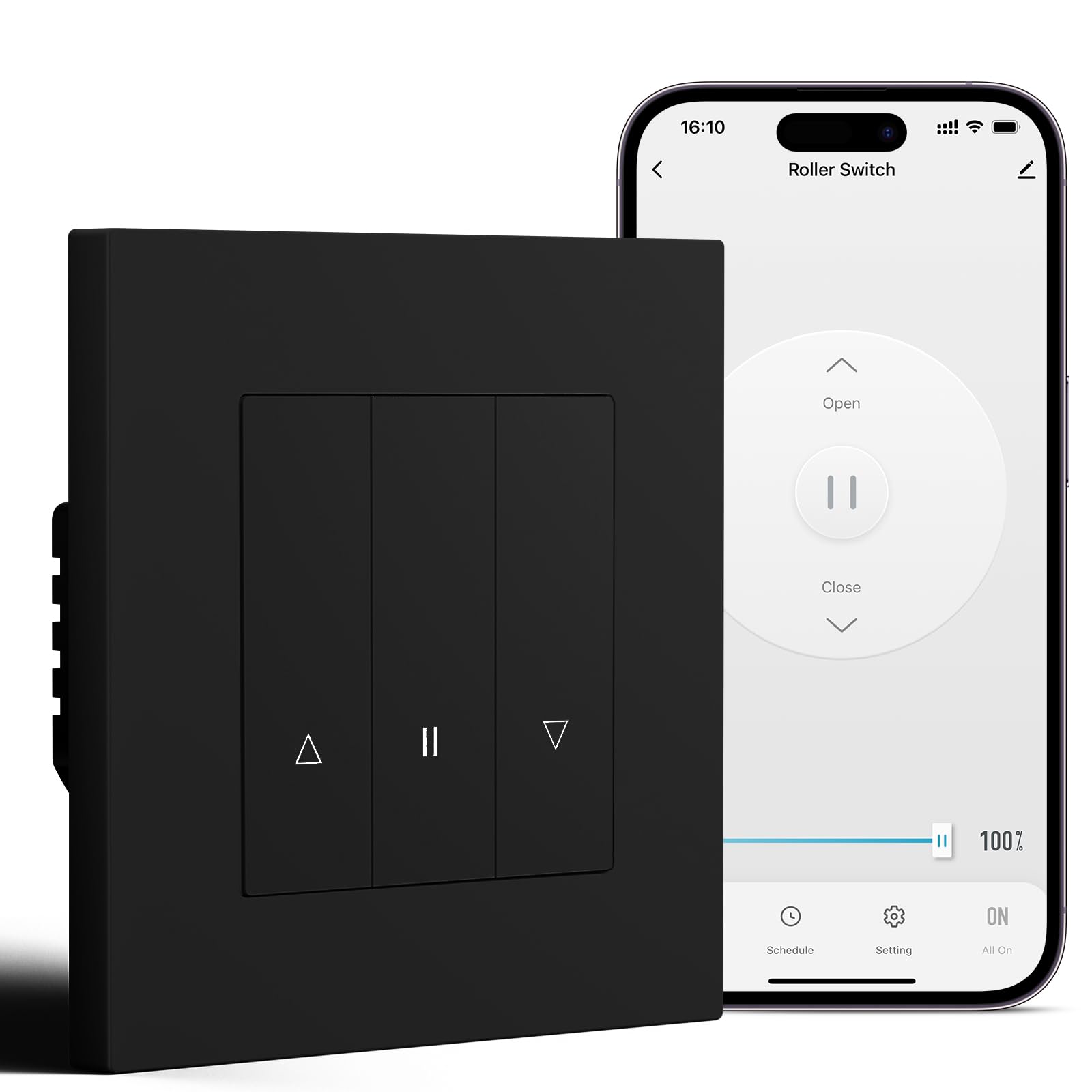 BSEED Smart Zigbee Interruptor para Persianas Compatible con Alexa/Google Home/Tuya,Smart Interruptor Empotrado Marco de PC con Temporizador(Requiere Cable Neutro y Gateway Hub),Negro