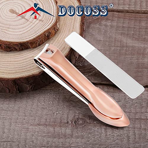 Image of DOCOSS Stainless Steel Professional Nail Cutter Kit,Nail Cutter With Catcher & Filer Kit Set for Women (Rose Gold)
