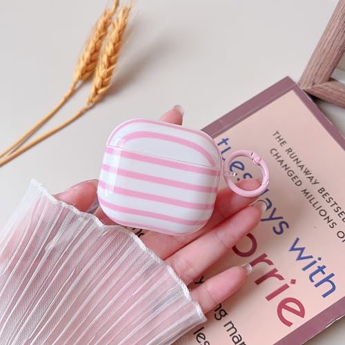 Image of MINSCOSE for AirPods 4 Clear Case,Cute Stripes Aesthetic Pattern Design with Trendy Keychain Ring,Soft TPU Anti-Drop Shockproof Protective Cover with Cleaner Kit for Girls Women-Pink