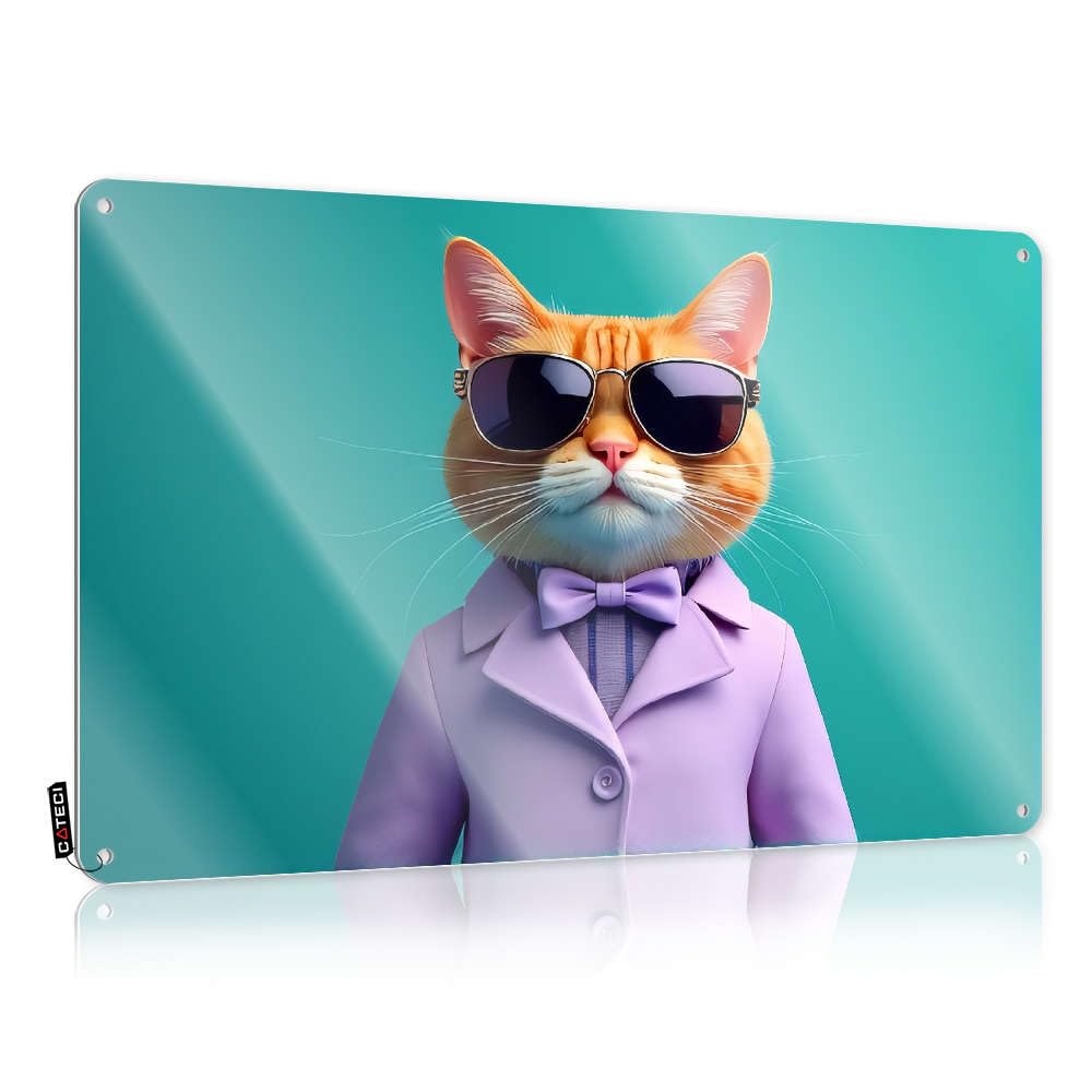 Sujd Colour Decore Wall Signs Rustic Gift For Girlfriend | A Stylish Cat Wearing Sunglasses And A Purple Suit. Preppy Metal Wall Decor For Barn Home(30X40cm)