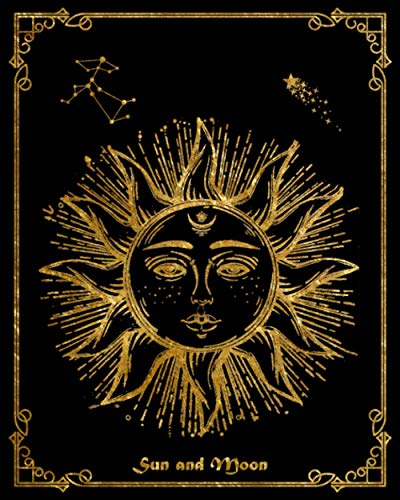 Sun and Moon: Celestial Journal | Blank Lined Journal Diary Notebook, 8" x 10" | Sun and Moon Journal, Celestial Notebook, Sagittarius Journal, Boho ... for Sun and Moon lovers | black gold cover