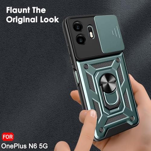 Image of TheGiftKart Tough Armor Bumper Back Cover Case for OnePlus N6 5G | Sliding Camera Cover, Kickstand & Ring Holder | 360 Degree Protection Back Case Cover for OnePlus N6 5G (PC & TPU, Green)
