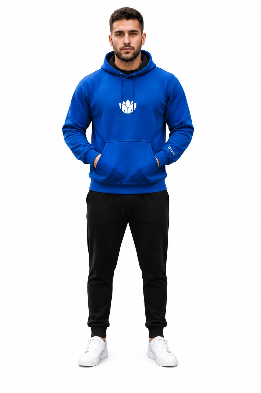 Men's Royal Blue Pullover Hoodie with Lotus Logo Embroidery Print-image-21