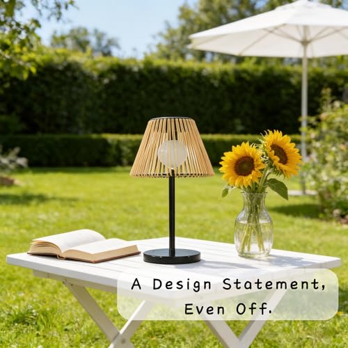 Lámpara de mesa solar de mimbre libre de cables para iluminar tu jardín oscuro 4