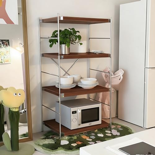 Industrial Bookshelf, Stand Cabinet Multifunctional Utility Storage Organizer Space-Saving Shelving Unit, End Side Table for Home Office,Wood Freestanding Rack for Living Room Kitchen(60 x 41x110cm)