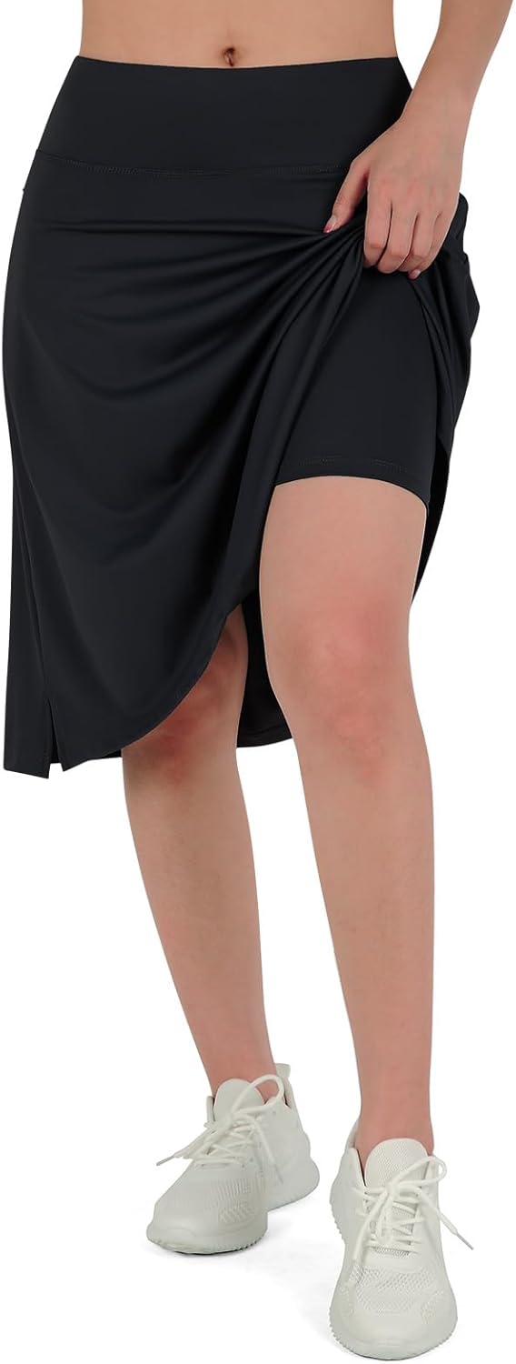 Midi Length Skorts Skirts for Women Modest Knee Length Skorts Athletic 26" Long Skirts with Zipper Pockets - Image 2