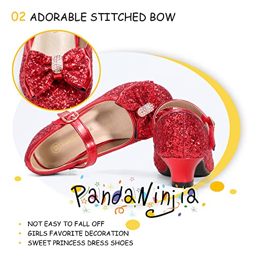 Image of PANDNAINJIA Girls Dress Shoes Toddler Heels Mary Jane Pumps | Little Big Kids Low Heel Flower Girl Bow Wedding Party Church Communion Princess Shoes