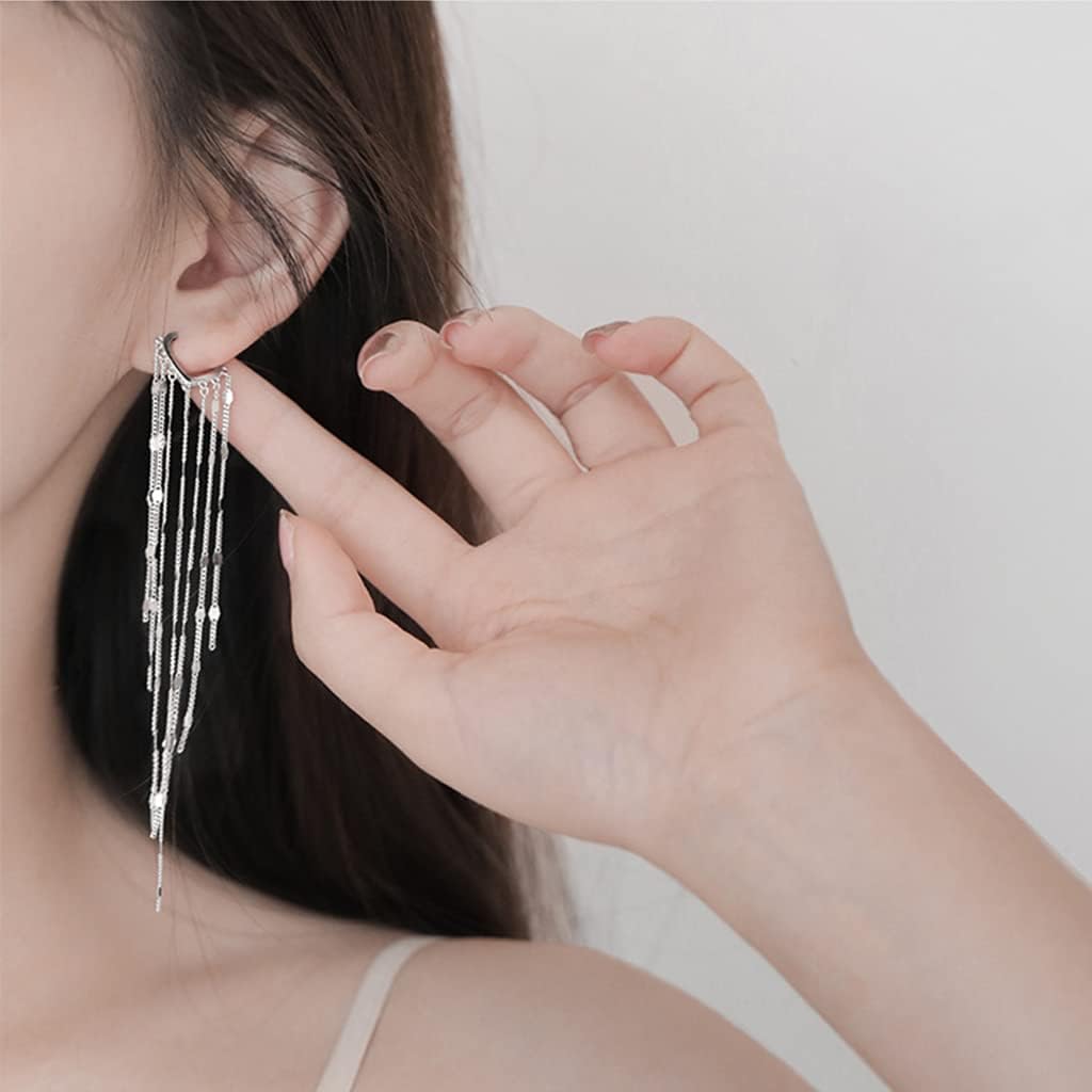 Sterling Silver Women's Tassel Earrings Gold 925 Silver Chandelier Threading Long Gold Dangle Earrings - Image 7