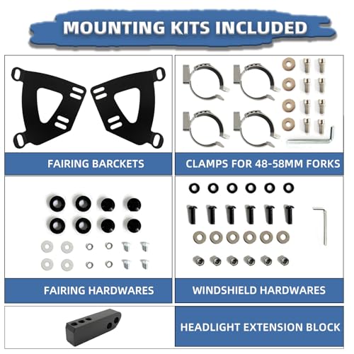 Image of Motorcycle Fairing Windshield Kit, 5.75 inch Headlight Fairings 48-58mm Forks 15 inch Dark Gray Windscreen with Extension for Harley 2006-2017 Dyna Low Rider FXDL Super Glide Street Bob FXDB