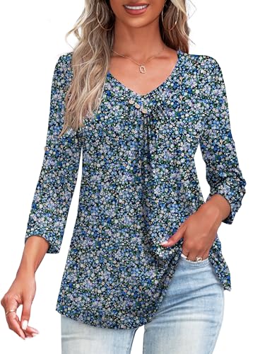 U.Vomade Women's 3/4 Sleeve Plus Size Tops Loose V Neck Blouses for Women L-4X2