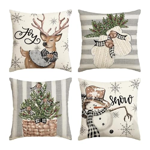 HuaMuDM 4 Piezas Fundas Almohadas Navideñas,Funda Cojin Navidad,Decorativos para Sofa,Cojin Decorativa, Navidad Fundas Cojines,Decorativos Navideñas para Cojines