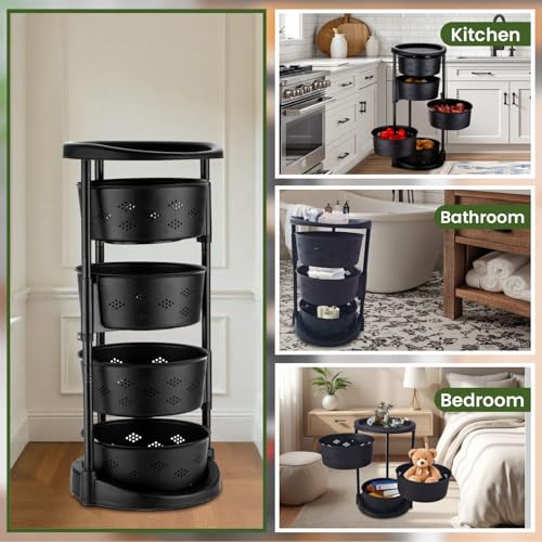 Image of JD FRESH 5 Layer ABS Rotating Kitchen Trolley with 360 Rotating Wheels /Multipurpose /Kitchen Storage Rack for Home /Onion Potato Storage Rack /Vegetable Basket Stand /Fruits Basket for Kitchen (Black)
