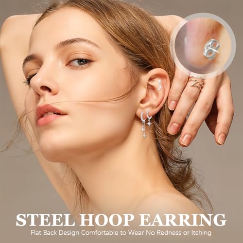 Image of SANNIDHI 3 Pairs Earrings Set for Women Stud Hoop Earrings Moon Star Earrings Combo for Multiple Piercing