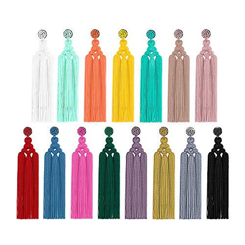 Long Woven Tassel Fringe Drop Dangle Earrings Large Beaded Chandelier Handmade Knot for Women Statement Bohemian Thread Layered3
