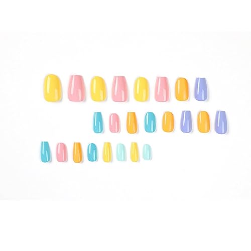 Miniatura 9 de MISUD Uñas postizas cortas redondas a presión, ovaladas, brillantes, con pegamento, uñas acrílicas coloridas de punta francesa, uñas artificiales de