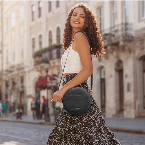 S-ZONE Leather Crossbody Bags for Women Vintage Circle Shoulder Purse Trendy Round Handbag with Adjustable Strap2