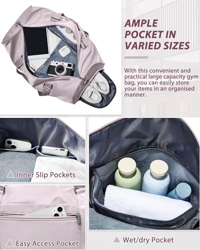 Image of Travel Duffle Bag,Weekender Overnight Bags for Women with Shoes Compartment,Tote Gym Bag Personal Item Carry On Bag for Travel Business Trips Sport Hospital Dance Pink