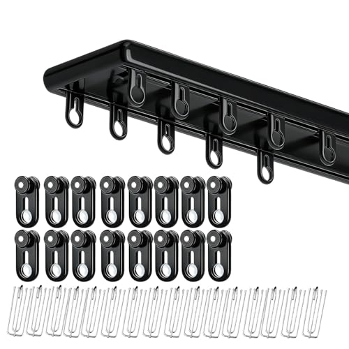 Riel para Cortina de Techo 1-6 M, Sistema de Rieles de Cortinas Doble, Barras de Cortinas Habitación para Sala de Estar, Dormitorio, Incl. Material de Fijación(Negro,1.8m)
