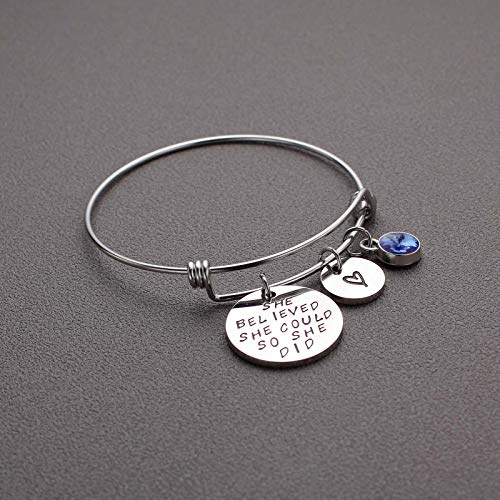 LIUANAN Stainless Steel Inspirational Encouragement Bracelet She Believed She Could So She Did Expandable Bangle Birthstone Charm Cuff Bracelet2