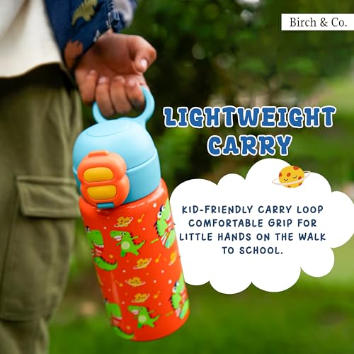 Image of Kids Water Bottle - Water Bottles for School - Dualcap Sipper WaterBottle for Kids - Waterbottle for Girls and Boys, Stainless Steel 316, Spill-Proof, BPA-Free, Perfect for School and Play, Dinos
