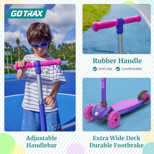 Image of Gotrax KS1 Kids Kick Scooter, 3 Wheels for Boys & Girls 2-8, Gifts | LED Light-Up Wheels, 3 Adjustable Handlebar, Easy Assembly, Lightweight, Wide Anti-Slip Deck, Lean to Steer, Max Load 110 lbs