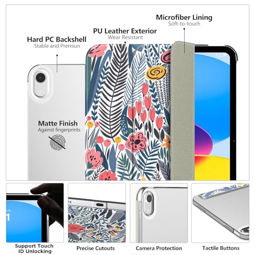 Image of MoKo for iPad (A16) 11th Generation Case 11 Inch 2025, iPad 10th Generation Case 10.9 Inch 2022, Slim Stand Hard PC Translucent Back Shell Smart Cover,Support Touch ID,Auto Wake /Sleep,Blue Leaf flower