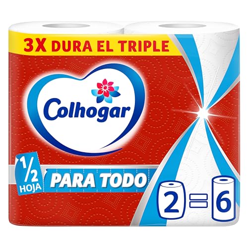 Colhogar Papel Cocina Triple Paratodo con Media hoja, paquete 2=6 rollos