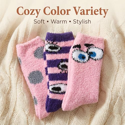 Image of Tipi Toe Womens Fuzzy Crew Socks with Anti Slip Grips Warm Cozy Fluffy Winter Slipper Socks Non Skid Home Socks for Women