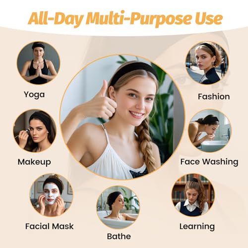 Image of Headbands for Women - 6 Pack Wide Elastic Hair Bands | Stretchy Sweatbands Hair Bands | Soft Sports Thin Head Bands | Non-Slip Accessories Bands for Fashion, Washing Face, Workouts, Yoga, Daily Use