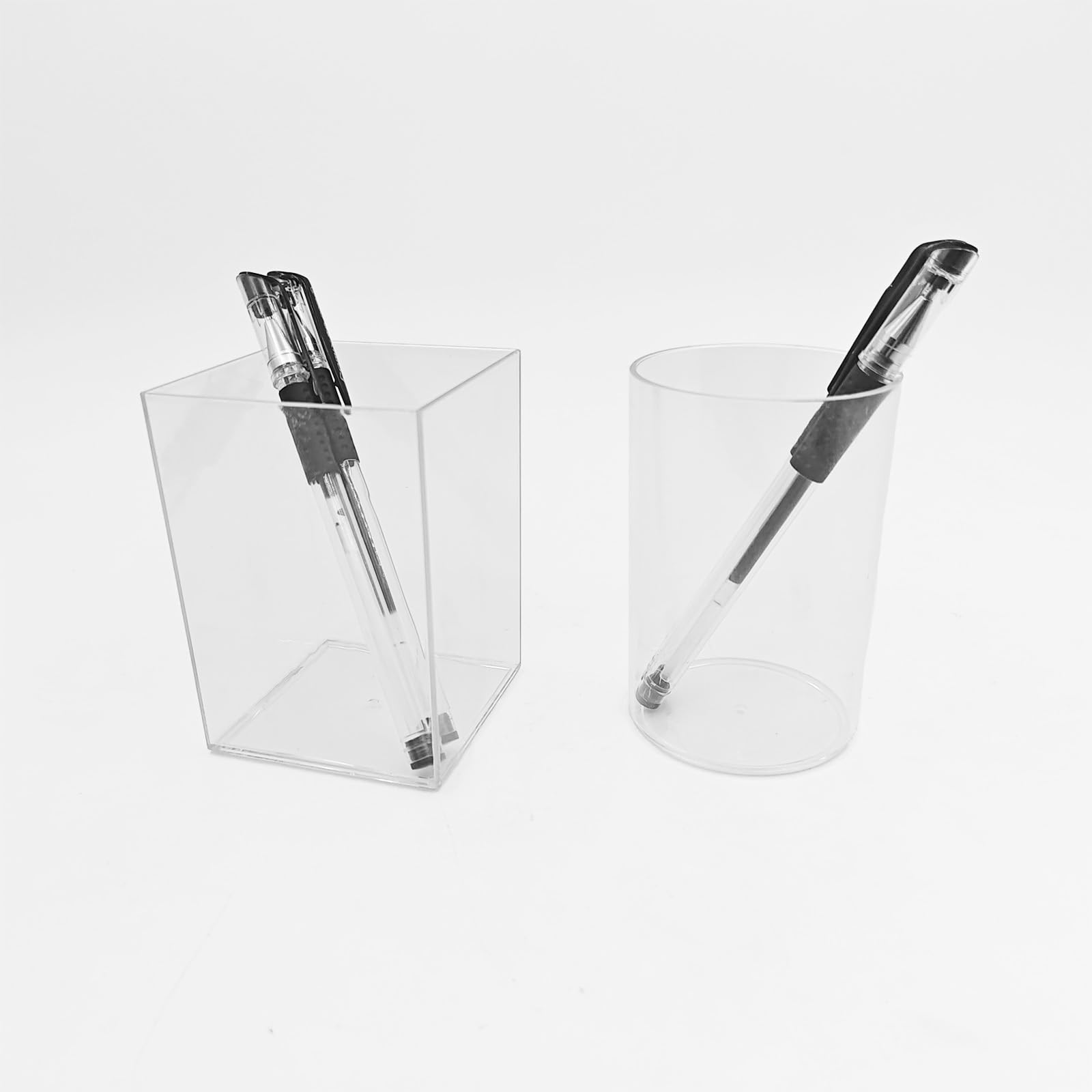 2 Pack Clear Acrylic Pencil Pen Holder Cup,Desk Accessories Holder,Makeup Brush Storage Organizer,Modern Design Desktop Stationery Organizer for Office School Home Supplies